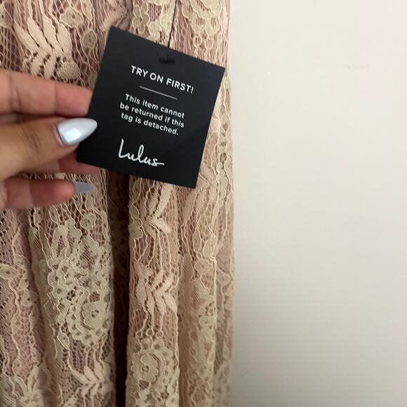 NWT Lulus Stolen Moments Dusty Pink Lace-Up Lace Maxi Dress Women's Sz M - Picture 7 of 11
